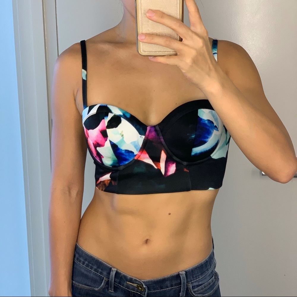 bebe Watercolor Satin Balconette Bra Top XS